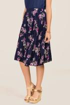 Blue Rain Suzie Floral Pleated Midi Skirt - Navy