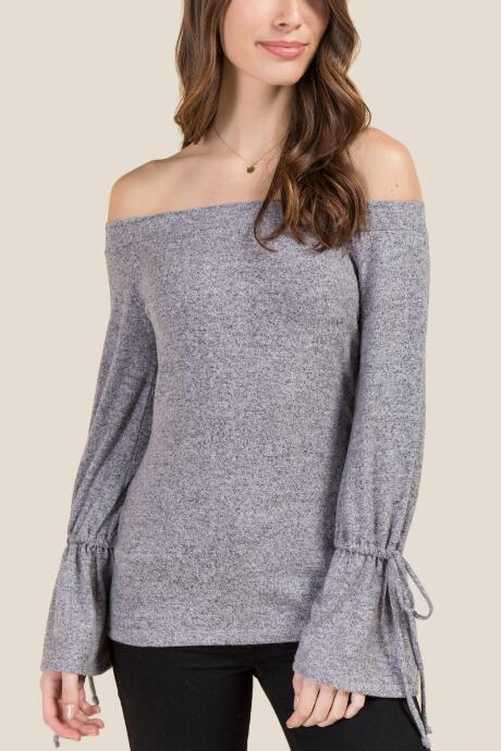 Francesca's Kori Off The Shoulder Bell Sleeve Hacci Top - Orchid