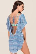 Francesca's Estee Mini Pom Trim Scoop Back Cover-up - Light Blue