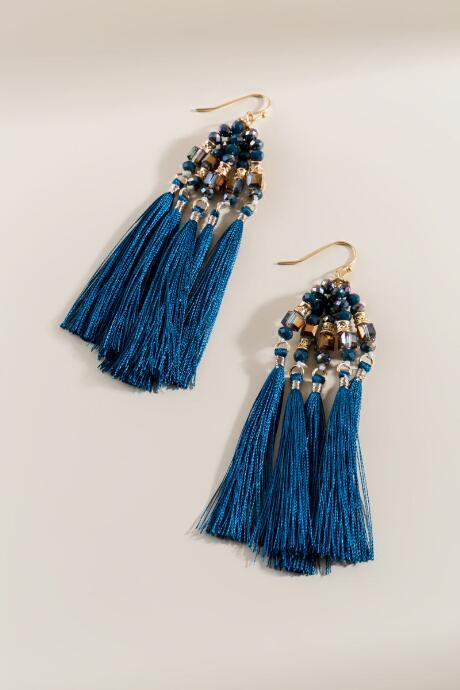 Francesca's Gianna Beaded Tassel Earrings - Teal