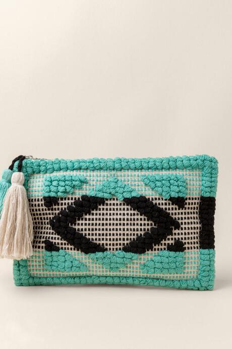 Francesca's Alessia Handloom Fabric Clutch - Teal