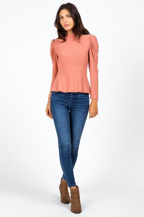 Francesca's Monae Mutton Sleeve Peplum Top - Dark Rose