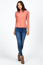 Francesca's Monae Mutton Sleeve Peplum Top - Dark Rose