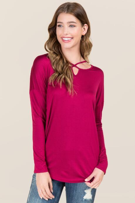 Jolie Saylor Strappy Lattice Basic Top - Burgundy