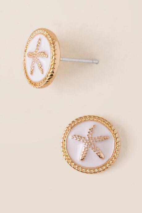 Francesca's Starfish Circle Stud Earring - White
