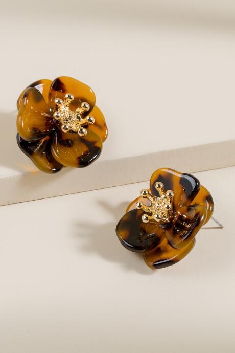 Francesca's Randi Tortoise Resin Flower Studs - Tortoise