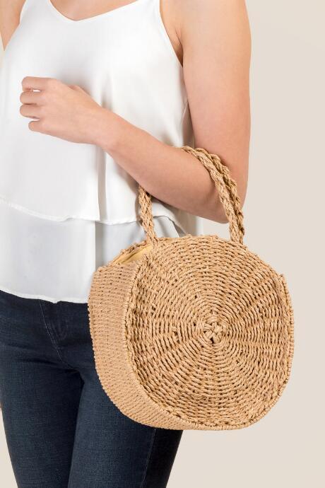 Francesca's Mallory Round Straw Tote - Natural