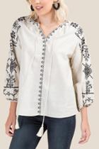 Francesca's Betty Embroidered Peasant Blouse - Taupe
