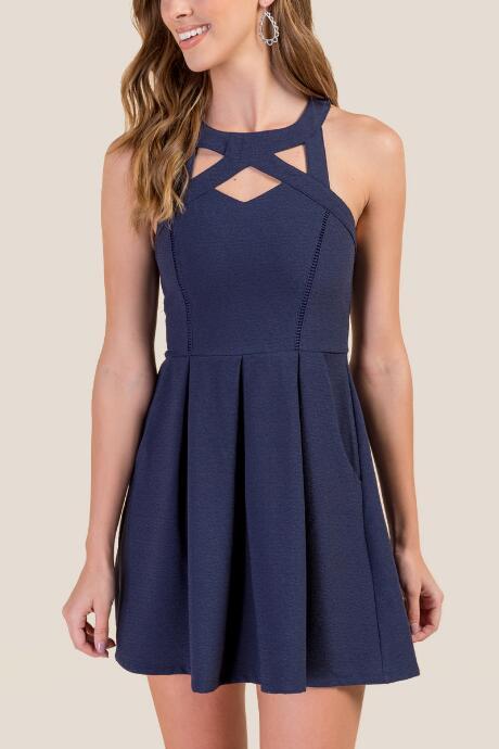 Francesca's Jenny Cut Out Fit And Flare Dress - Navy