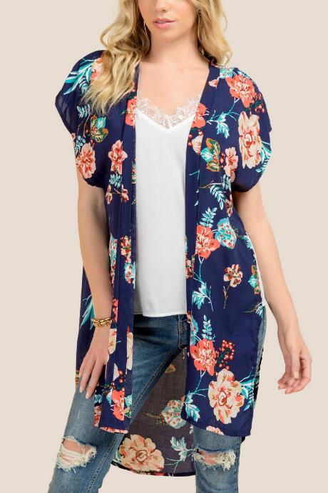 Francesca's Arwen Floral Ruana - Navy