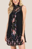Francesca's Dahlia Hi-neck Floral Lace Mix Shift Dress - Black