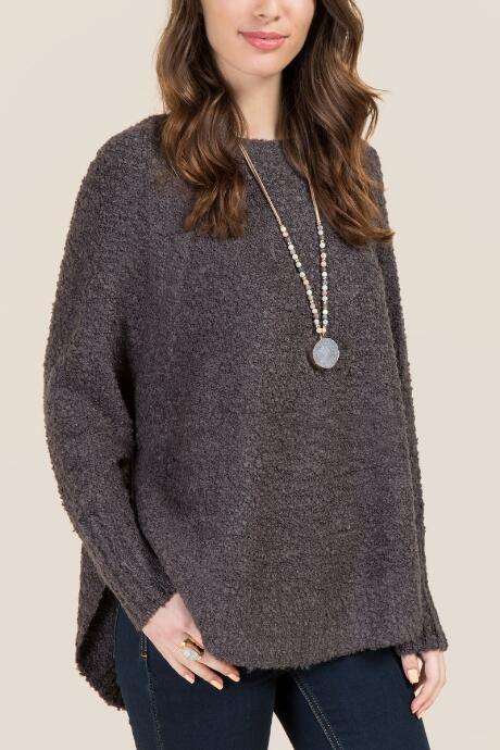 Francesca's Margaret Rounded Hem Boucle Sweater - Gray