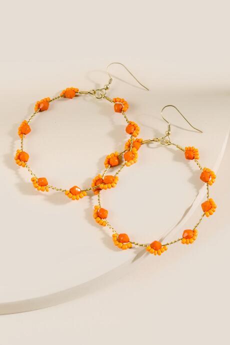 Francesca's Dana Open Beaded Hoops - Tangerine