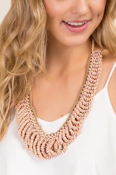 Francesca's Tegan Wood Beaded Necklace - Blush