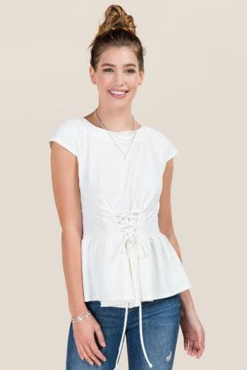 Fashion Today, Inc. Trista Peplum Corset Blouse - White