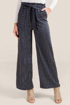 Francesca's Sara Mixed Stripe Paperbag Waist Pants - Navy