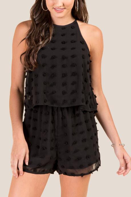 Francesca Inchess Earleen High Neck Romper - Black