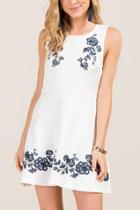 Francesca's Giselle Embroidered Knit Jacquard A-line Dress - White