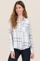 Group La Shannon Pearl Button Plaid Button Down Top - White