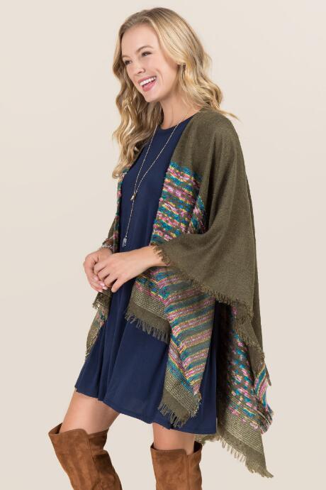 Francesca's Lucinda Woven Ruana - Olive