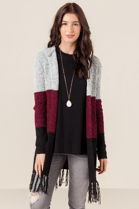 Alya Keely Fringe Sweater Wrap - Burgundy