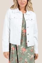 Francesca's Alyssa Distressed Hem White Denim Jacket - White