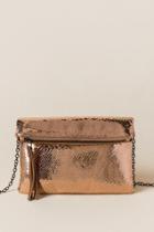Francesca's Yvonne Metallic Clutch Crossbody - Rose/gold