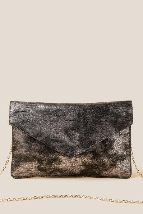 Francesca's Aria Metallic Envelope Clutch - Black