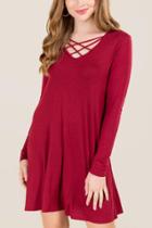 Alya Elaine Lattice Knit Dress - Burgundy