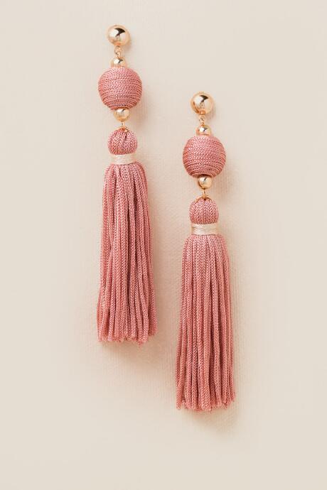 Francesca's Gretchen Linear Tassel Drop Earrings - Mauve