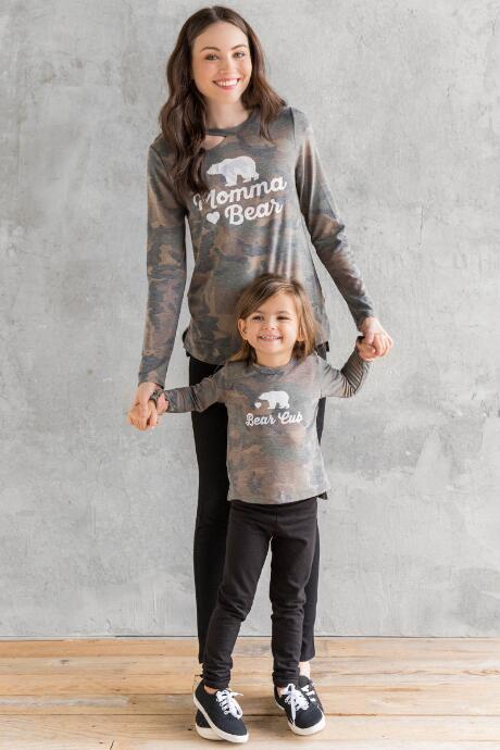 Francesca Inchess Child's Bear Cub Camo Graphic Tee - Dark Olive