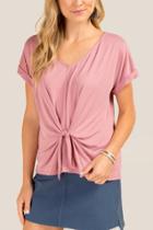 Francesca's Ellie Knot Front Cuff Sleeve Cupro Top - Rose