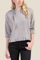 Francesca's Cece Brushed Knit Ruffle Trim Hooded Cozy Top - Heather Gray