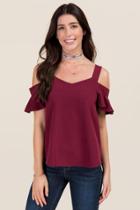 Blue Rain Fawn Cold Shoulder Sweetheart Top - Wine