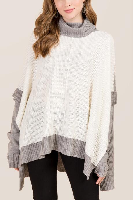 Francesca's Erin Color Block Waffle Ruana - Gray