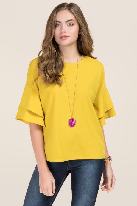 Blue Rain Michelle Double Ruffle Blouse - Marigold