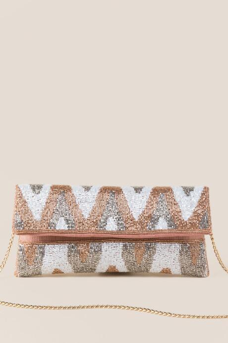 Francesca Inchess Cathy Beaded Crossbody Clutch - Rose/gold