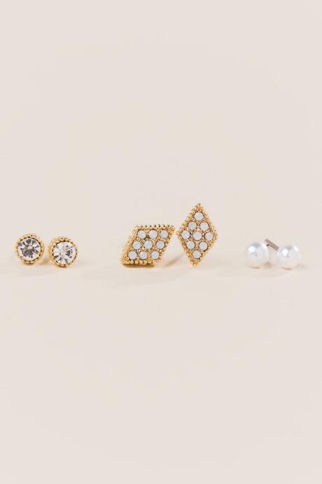 Francesca's Maliah Pearl And Crystal Stud Set - Pearl