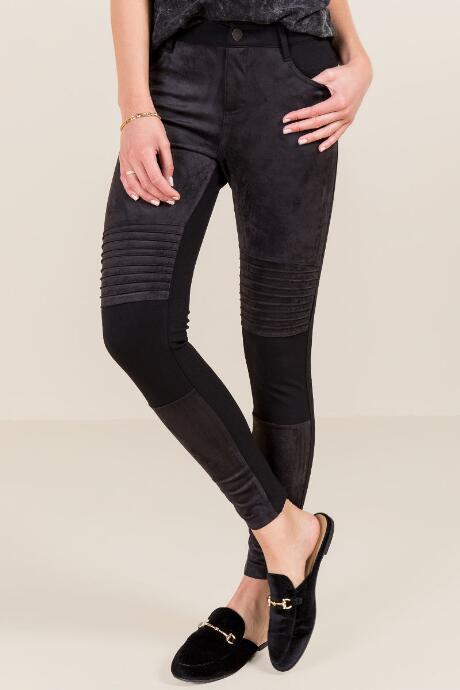 Francesca's Ariah Faux Suede Moto Ponte Pant - Black