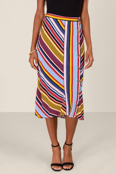 Francesca's Riley Striped Button Front Midi Skirt - Multi