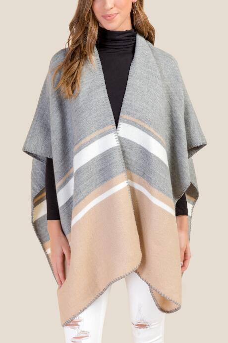 Francesca's Brianna Color Block Whipstitch Ruana - Gray