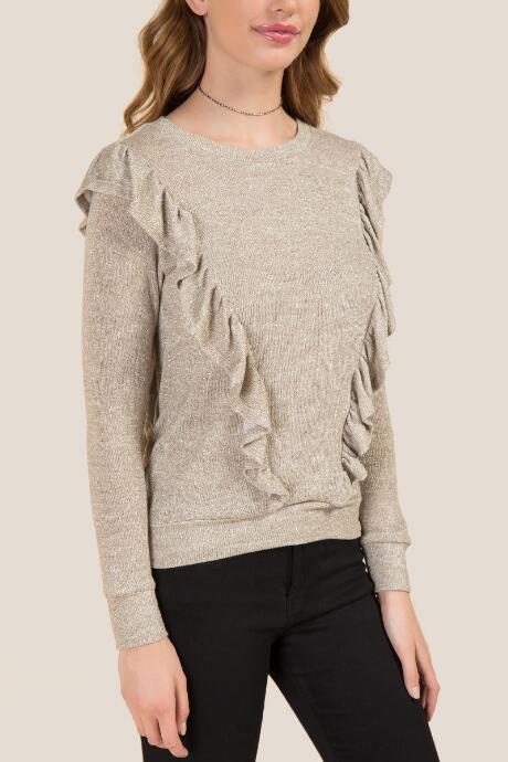 Francesca's Fiona Ruffle Lurex Sweatshirt - Gold