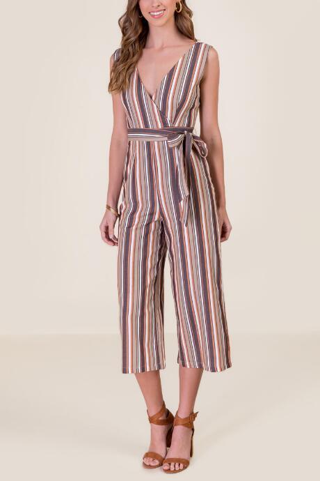 Francesca's Dayna Striped Wrap Jumpsuit - Ivory
