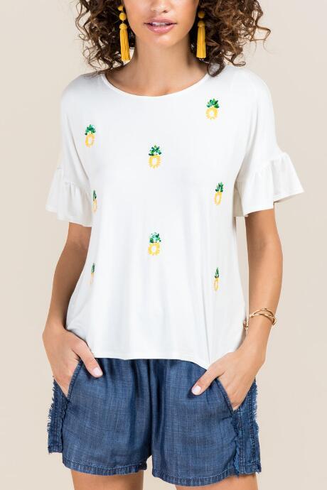 Francesca's Briony Sequin Pineapple Top - White