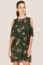 Francesca Inchess Dayle Cold Shoulder Floral Shift Dress - Hunter Green