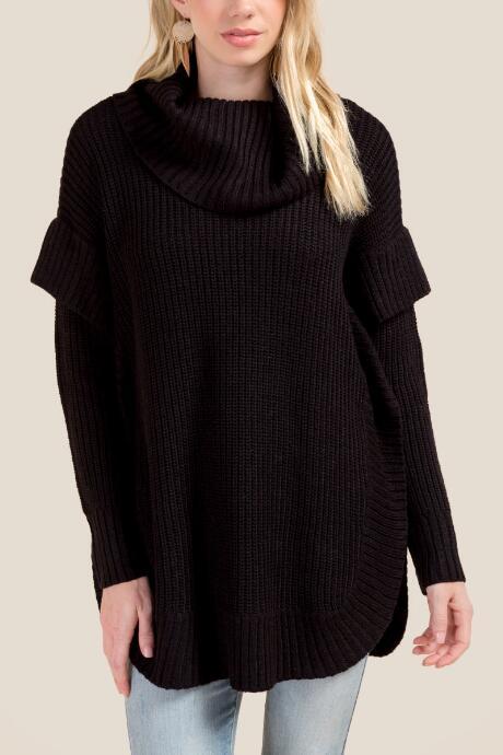 Francesca's Eliza Long Sleeve Cowl Poncho - Black
