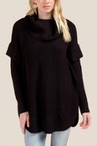 Francesca's Eliza Long Sleeve Cowl Poncho - Black