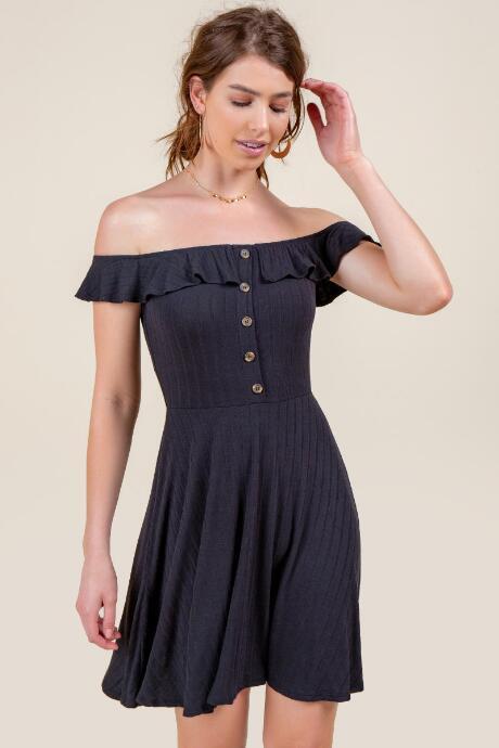 Francesca Inchess Sierra Ruffle Across The Shoulder Dress - Black