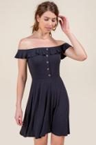 Francesca Inchess Sierra Ruffle Across The Shoulder Dress - Black