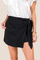 Francesca's Hannah Wrap Front Linen Skort - Black